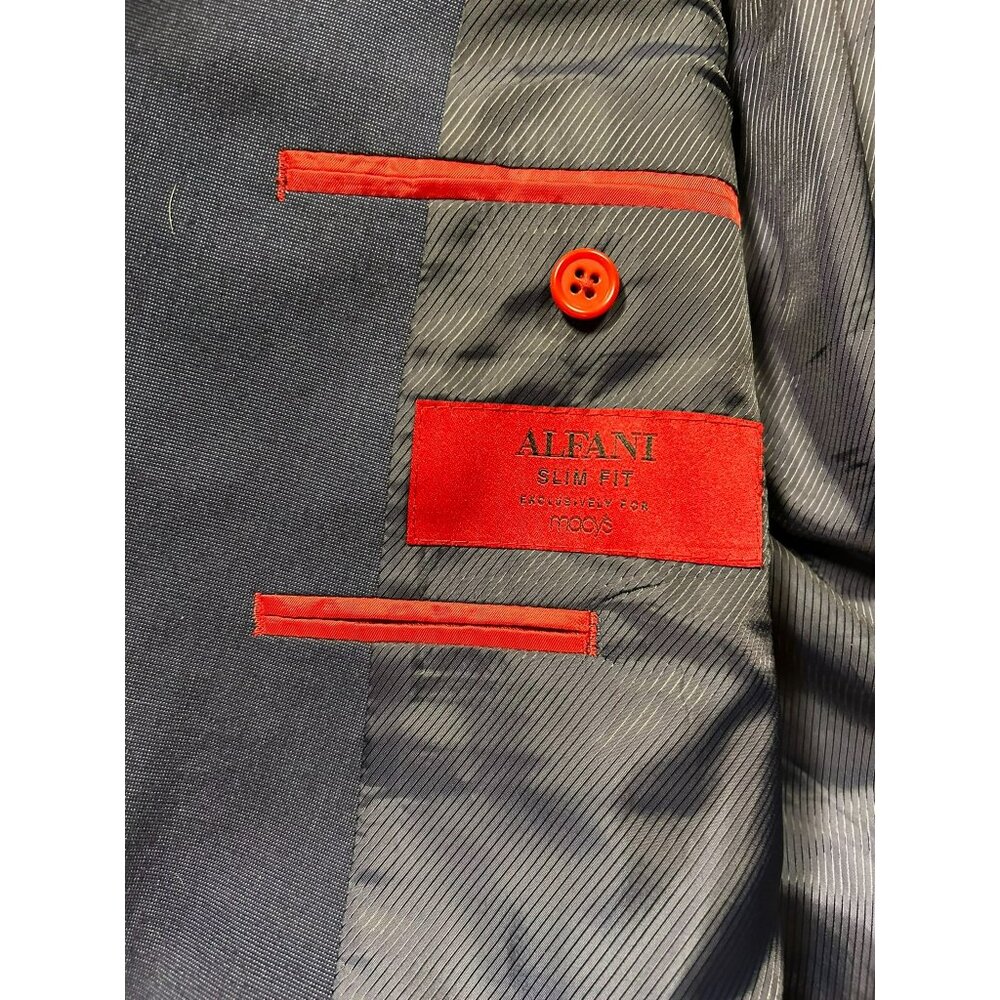 Alfani Slim Fit Men's Navy Suit Jacket Red Lining 40R Button Cuffs Pockets - Picture 2 of 7